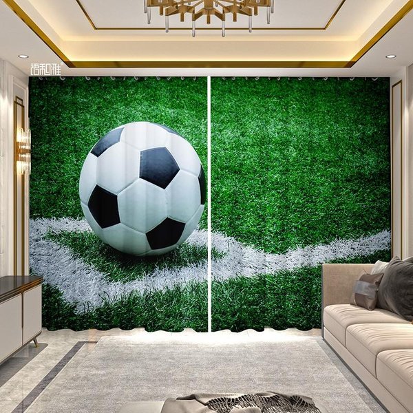 2 Piezas Cortina Estampada De FúTbol Para Dormitorio Sala De Estar Cortina De Ventana De Piso A Techo Cortina De Gran TamañO Cortinas Semitransparentes 100W130H(Cm)40X51In&Grommet Top-image