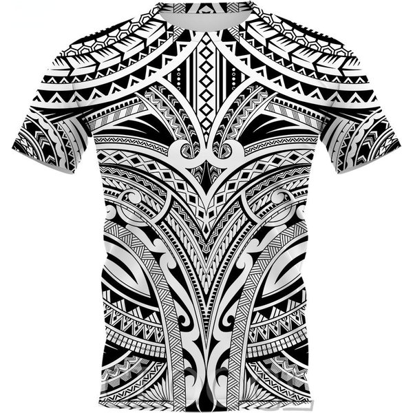 MęSki T-Shirt Z Nadrukiem W Stylu Vintage TatuażU, Modny Polinezyjski Styl, Nadruk 3D, Letni, Z KróTkim RęKawem, LuźNy, Streetwear, OddychająCy, MęSkie Topy 2XL Gray-image