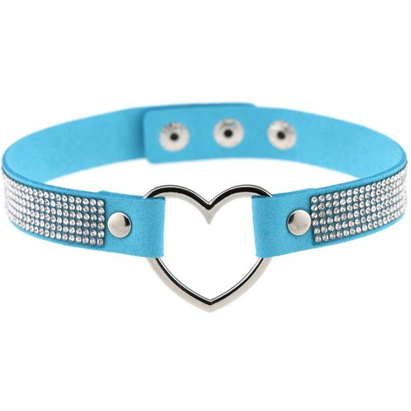 Czarny SkóRzany Naszyjnik Choker Z Cyrkoniami W KształCie Serca Dla Kobiet KryształOwy Choker Wyrazisty Choker Modna BiżUteria Blue-image