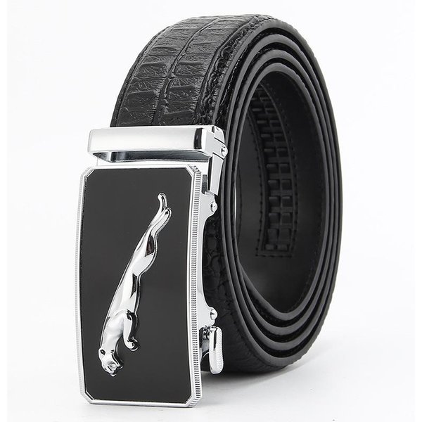 CinturóN De Cuero De Vaca Para Hombre Piel De Vaca Genuina Cuero De 2 Capas Hebilla AutomáTica CinturóN Casual De Negocios 110-130Cm Black-image
