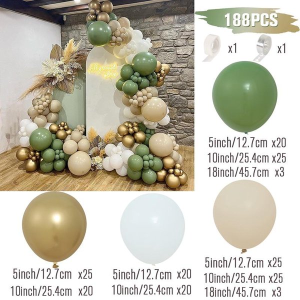 188 Sztuk Avocado Zielony Balon Girlanda Arch Zestaw Dekoracje Urodzinowe Dzieci ŚLub Urodziny Party Supplies Dekoracje Baby Shower Lateksowe Balony Beige-image