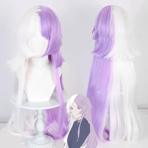 Anime Bungou Stray Dogs Cosplay 100 Cm DłUgi Sigma Cosplay Peruka Fioletowo-BiałA Peruki Sigma Odporne Na CiepłO Syntetyczne WłOsy + Czepek Pod Perukę Pink-image