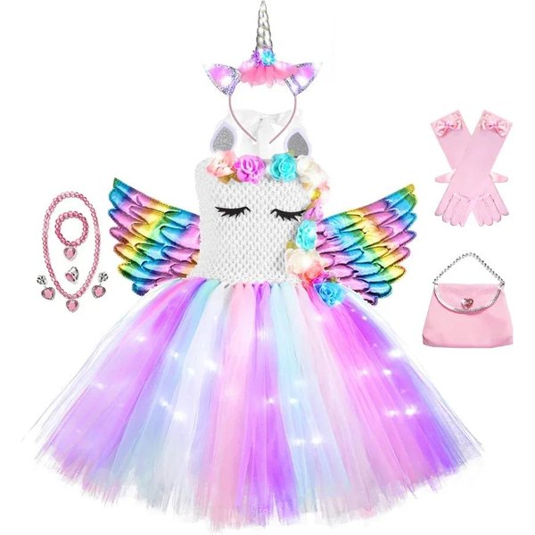 Vestido Tutú De Unicornio Brillante Para NiñAs Vestidos De Unicornio Brillantes Para NiñOs Para NiñAs Fiesta De Halloween Vestido De Princesa Ropa Infantil Vestidos 2T (85-95Cm)-image