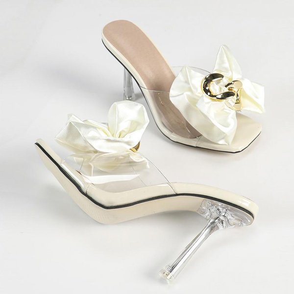 Liyke - Sandalias Transparentes De Verano Con Lazo Rosa Para Mujer, Tacones Altos Transparentes, Sandalias Para Fiesta Y Banquete 34 Albaricoque-image