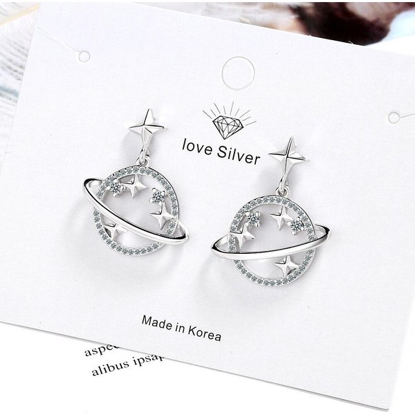 Pendientes Colgantes Universo Planeta Estrella De Plata De Ley 925 Pendiente Brillante De Circonita CúBica Para Regalos De Mujeres NiñAs S-E1022 White-image