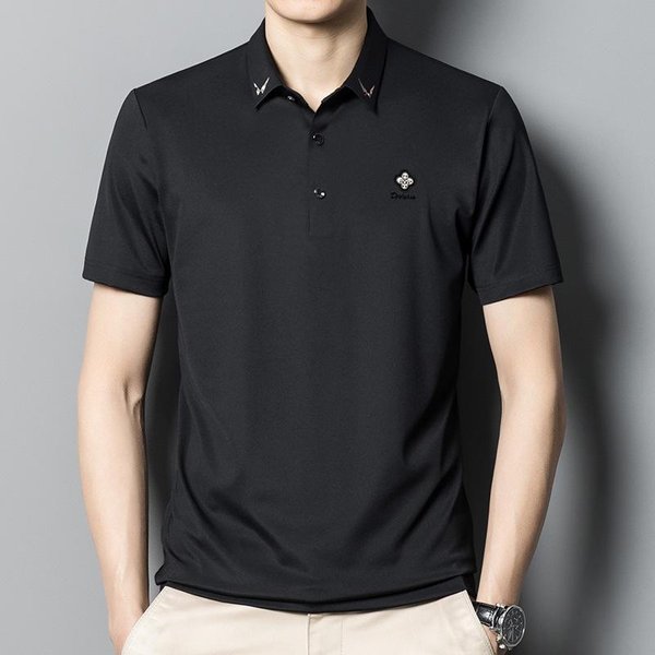 Camiseta De Hombre Con Solapa De Primavera, Estilo Casual, Estilo Papá, Para Negocios, Con Diamantes, Para Mediana Edad. Xxxxl Black-image