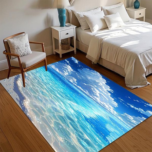 Dywanik Obszarowy Fala Oceaniczna AntypośLizgowy Zmywalny Dywanik PodłOgowy Do Salonu Sypialni Przedpokoju Z Przejrzystym Turkusowym Wzorem Morza I Nieba 120X160Cm-image