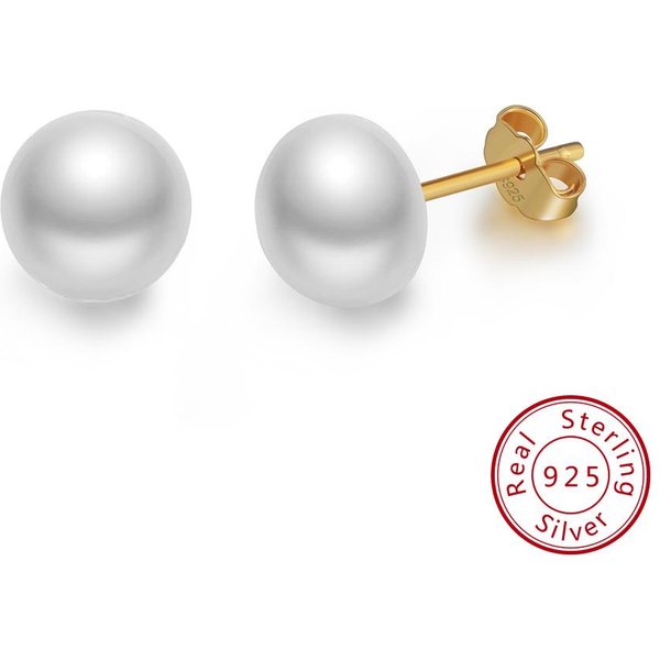 Pendientes De Plata De Ley S925 Con Perla Natural De Agua Dulce Para Mujer Gray-image