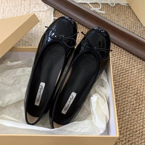 Jesień PłAski Obcas MięKkie Damskie Sukienkowe Baleriny Kobiety PłAskie Buty Moda OkrąGłY Nosek PłYtkie Wsuwane Baletki 36 Czarny-image