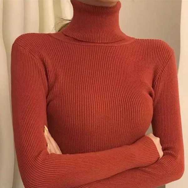 Damski Sweter Z Golfem Na Jesień MięKkie Swetry Z Dzianiny Kaszmirowe Swetry Podstawowe MięKkie Swetry Dla Kobiet Jesienno-Zimowa One Size Brown-image