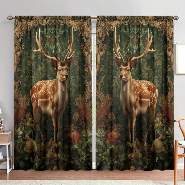2 Szt. ZasłOna Z Nadrukiem Sika Do Dekoracji Domu - Kieszeń Na Karnisz, Dekoracja Okna Do Sypialni, Biura, Kuchni, Salonu I Gabinetu 52.5Cmx116Cm X 2Pcs-image