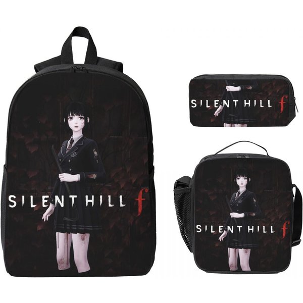 3 Szt. Silent Hill F Gra Horrorowa GadżEty Zestaw Plecakowy Dla Dzieci PióRniki Zestawy PlecakóW Ze ŚNiadanióWką Dla UcznióW Plecak Black-image