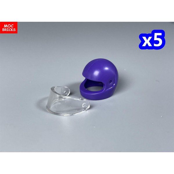 Klocki MOC Fioletowy Kask Motocyklowy Figurka 4Cm Do Noszenia 30006 30124 88415 2446 2447 Daszek Czapka Klocki Budowlane Zabawki Dla Dzieci Gray-image