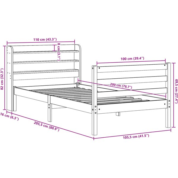 Estructura De Cama Con Cabecero Sin ColchóN 100X200 Cm-image