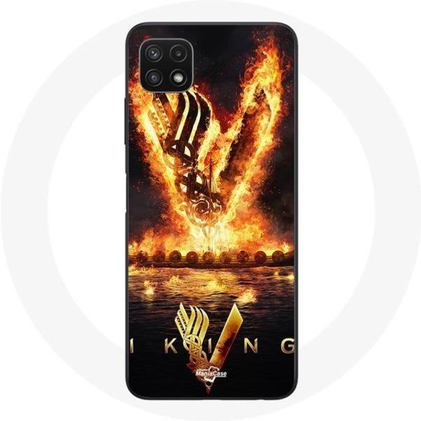 Funda Para Samsung Galaxy A22 5G Vikingos Serie Temporada 6 Logo V Espada De Fuego Fondo Negro-image