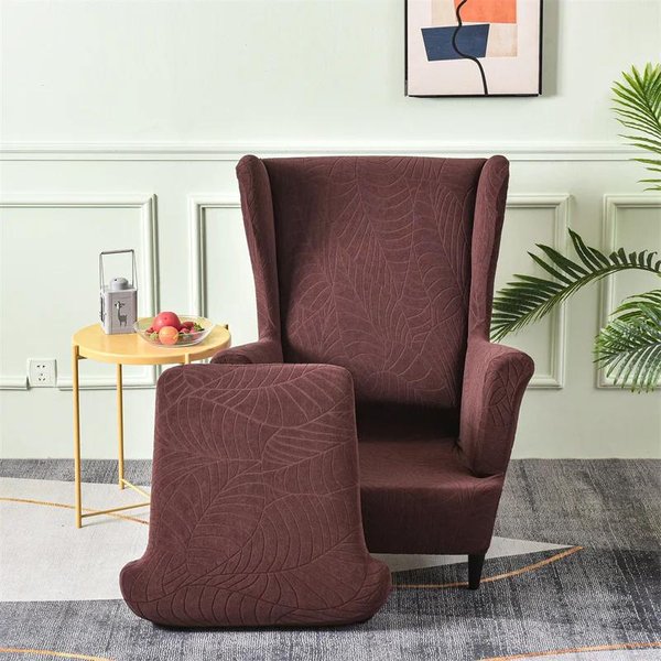 Funda EláStica Para SillóN De Orejas Estampado De Hojas Jacquard Fundas EláSticas Para SillóN Color SóLido Fundas Individuales Para Sofá Con Funda Para CojíN DecoracióN Del Hogar-image