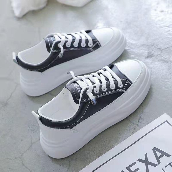 Zapatos De Mujer Zapatos Blancos De Bizcocho Zapatos Casuales Suela Gruesa Zapatos De Moda Estilo Coreano Zapatos De Mujer De Nuevo Estilo 40 Negro-image