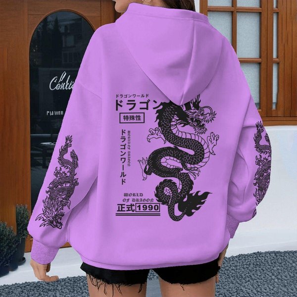 Bluzy Z Nadrukiem Smoka W Stylu Harajuku, Casualowe, W JapońSkim Stylu, Sportowe, Na Wiosnę I Jesień, Vintage, Z Kapturem, Unisex L-image