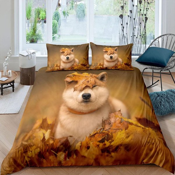 Poszewka Na KołDrę Shiba Inu Uroczy Zestaw PośCieli Dla MiłOśNikóW PsóW Mikrofibra WzóR ZwierząT Z KreskóWki Rozmiar Queen King Poszewka Na KołDrę EU Single(135X200Cm) Brown-image