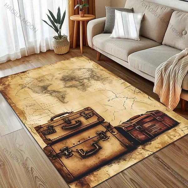 Walizka I Dywan Z Nadrukiem Mapy ŚWiata Do Sypialni Salonu PrzyłóżKowy Sofa Mata PodłOgowa Nowoczesny WystróJ Domu Dywan Obszarowy DużY Rozmiar 40X60Cm (16X24In) White-image
