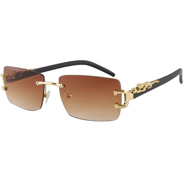 Elegantes Gafas De Sol Rectangulares Con DecoracióN De Leopardo, Borde Cortado, ProteccióN UV400, Sin Montura, Montura MetáLica Para Mujer Y Hombre Black-image