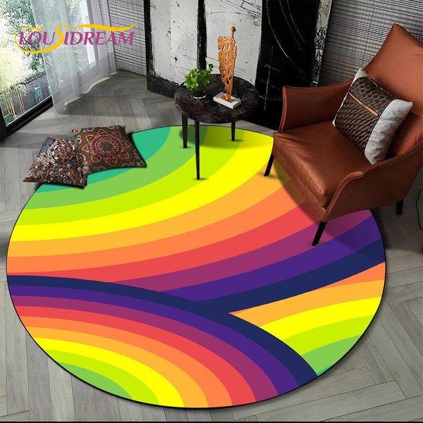 TęCzowy Chromatyczny Iluzja Koloru OkrąGłY Dywan Obszarowy, Dywan Dywanowy Do Salonu Sypialni Sofa PokóJ Zabaw Dekor, DziecięCa Mata PodłOgowa AntypośLizgowa Diameter 100Cm(39In)-image