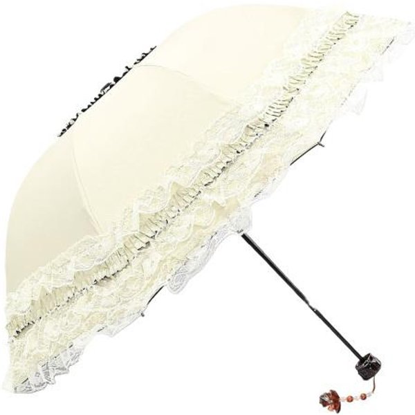 Koronkowy SkłAdany Parasol PrzenośNy BlokująCy SłOńCe Ochrona UV Parasol Wiatroodporny Lekki Wodoodporny PodróżNy Mini Parasol PrzeciwsłOneczny Na Deszcz Kieszonkowy Parasol BeżOwy-image