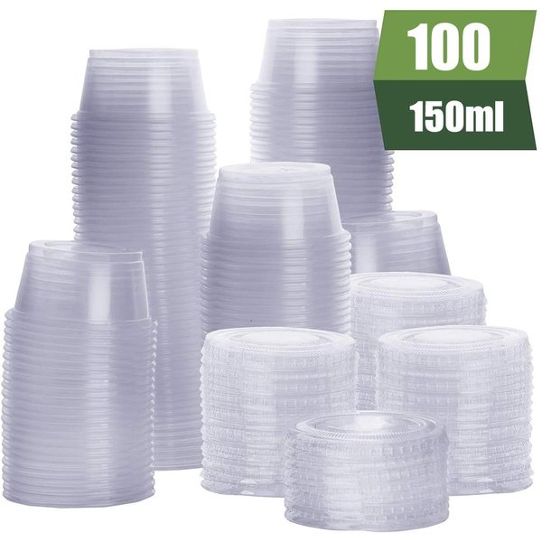 Vasos Desechables De Gelatina, Vasos De PláStico Con Tapas, Recipientes Para Condimentos, 100 Uds.-image
