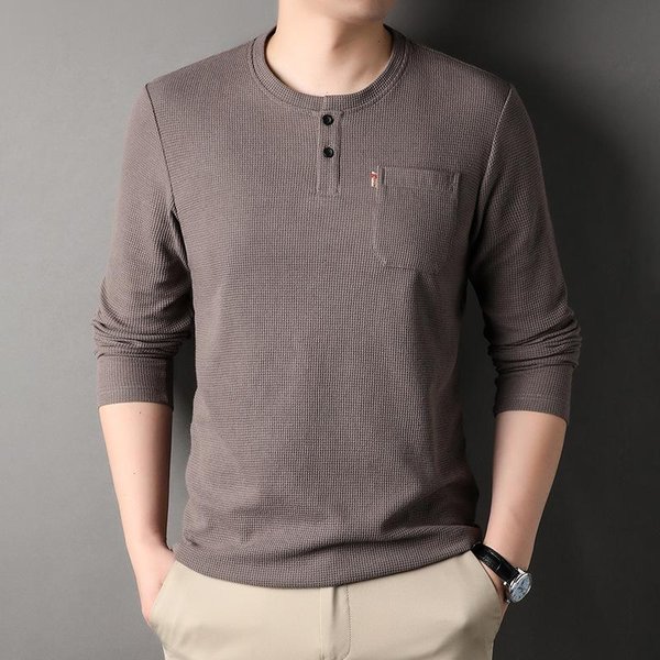 Ropa De OtoñO Para Hombres De Mediana Edad Camiseta De Cuello Redondo Chaqueta Nueva Moda Camiseta De Manga Larga XL-image