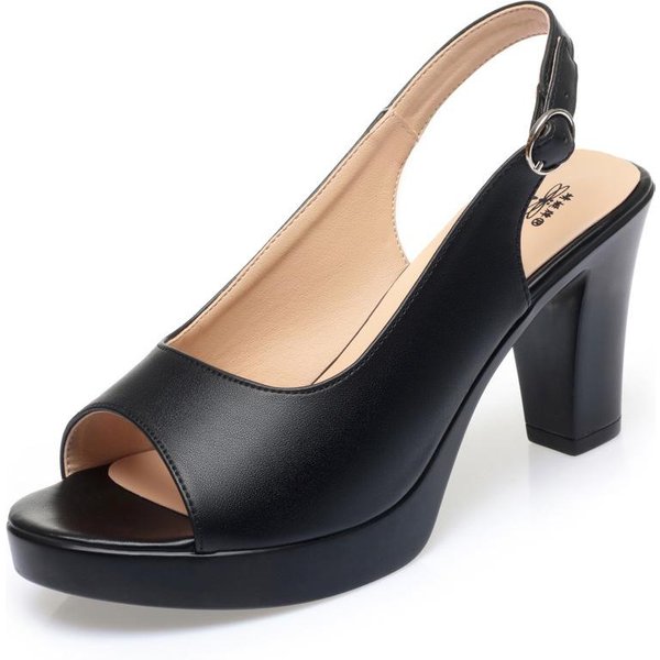 Letnie Buty Na Grubym Obcasie Z Klamrą Kobieta Odkryty Palec Odkryty Palec Lakierowana SkóRa Wysoki Obcas Casual AntypośLizgowe SandałY Na Platformie 34 Beige-image