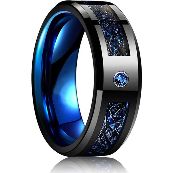 Anillos Modernos De Acero De Titanio Negro De 8 Mm Para Hombres Mujeres Ranura MultifacéTico Acero Inoxidable Anillo De Hombre Alianza JoyeríA 7 Black-image