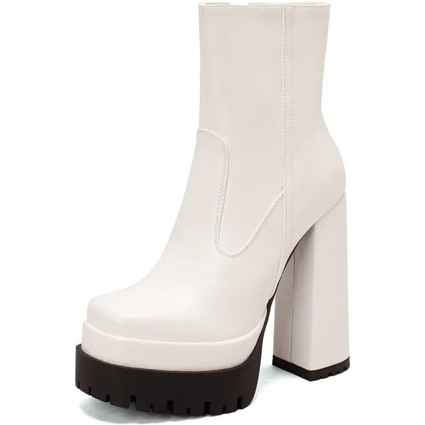 Damskie Buty Na Platformie Sznurowane Super Wysokie Grube Obcasy Botki Modne Buty Damskie Jesień Zima Wyprzedaż Nowe 41-image