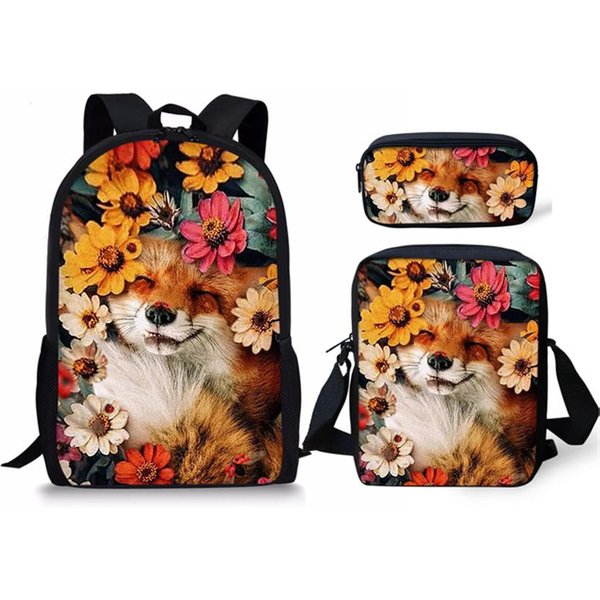 Novedad Popular Peculiar Zorro ImpresióN 3D 3 Uds/Set Pupila Mochilas Escolares Mochila Para PortáTil Mochila Bolso De Hombro Inclinado Estuche-image