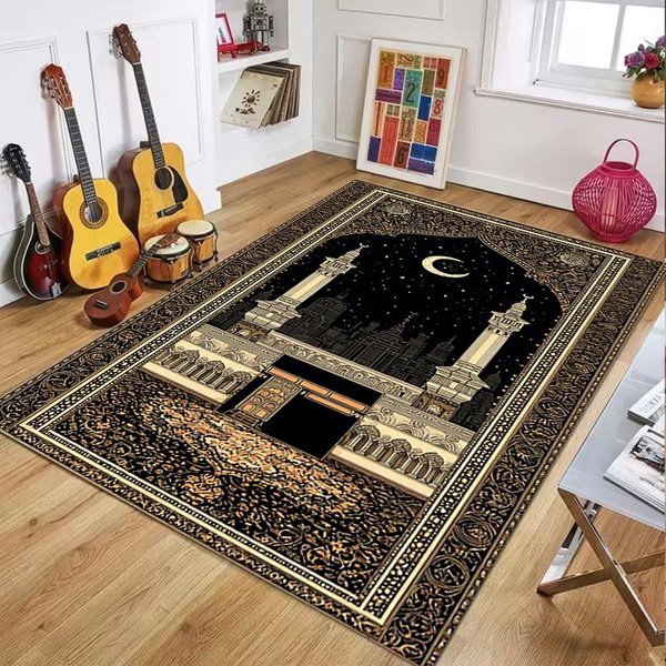 Vintage Kaaba Kwiatowy Islamski Dywanik PodłOgowy AntypośLizgowy WzóR Modlitewny MuzułMańSki Dywan Dekoracja Domu Do Sypialni Salonu 50X80Cm-image