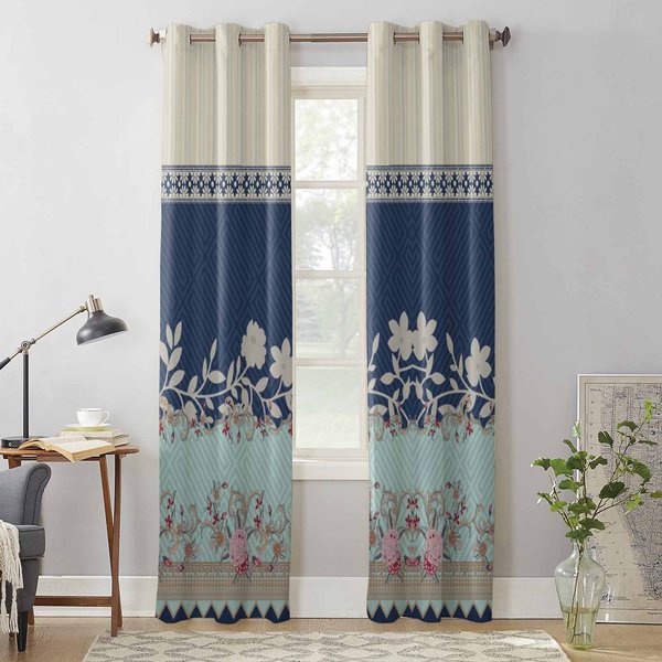 Cortinas De Ventana Con Planta De Flores Para Sala De Estar Dormitorio De Lujo Cortinas Cocina Persianas Cortinas 135W X 60H(Cm) X1 Blue-image