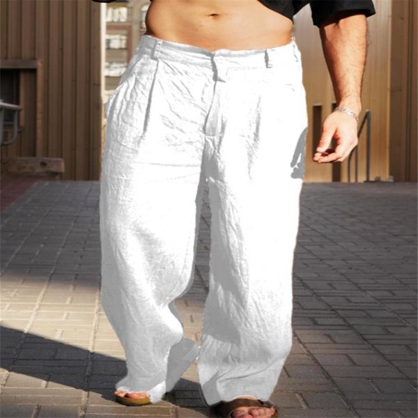 MęSkie Lniane Spodnie Z Plisami I Szerokimi Nogawkami Na Wiosnę I Lato Z Wysokim Stanem OddychająCe Spodnie Dresowe Streetwear MęSkie Xxxl-image