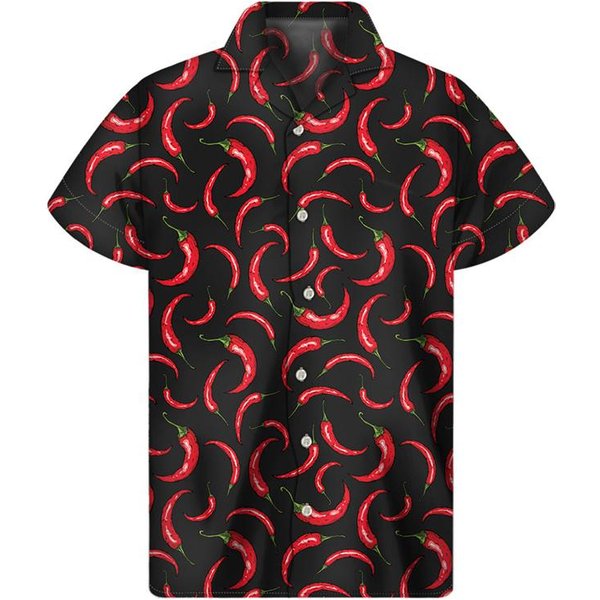 Camisa Colorida Con PatróN De Chiles Para Hombre Estampado 3D Camisas Hawaianas De Pimienta Verano BotóN Mangas Cortas Tops Calle Solapa Blusa Aloha L-image
