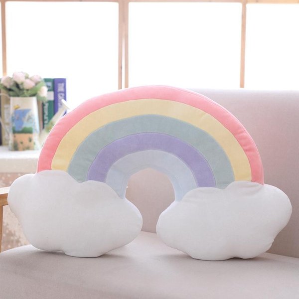 55X33Cm FantáStico CojíN De Peluche ArcoíRis Ultra Suave Relleno Cielo CojíN Rosa Rojo DecoracióN Para Sofá Silla-image
