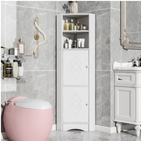 Mueble De BañO - Muvoe - Armario De Esquina - 36,5 X 36,5 X 155 Cm - Blanco - Multifuncional Blanco-image