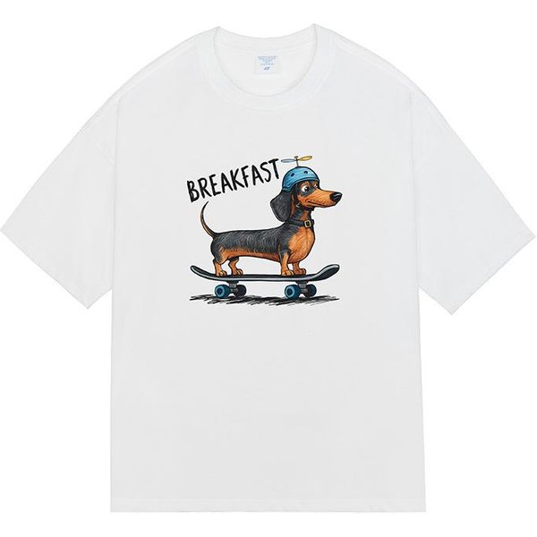 Nueva Camiseta De Verano Creativa De Dibujos Animados Perro Salchicha Estampado Digital Suelta VersáTil Para Hombre De Manga Corta XXL Gray-image