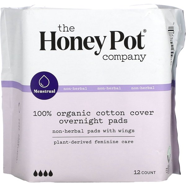 The Honey Pot Company, Compresas OrgáNicas Sin Hierbas, Aladas, De Uso Nocturno, 12 Unidades White-image