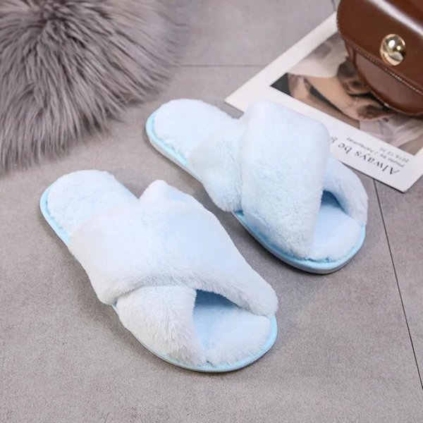 Pantuflas Peludas Y Esponjosas Para Mujer, Pantuflas De Plataforma Para El Hogar, Pantuflas De Felpa De Invierno Para Hombre, Pantuflas Peludas Para Interiores, Hermosos Zapatos De AlgodóN 20024 36-37 Azul Claro-image