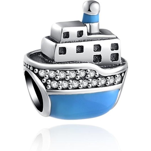 Nuevo Charm Colgante De Concha Bikini Barco De Vapor Pez De Plata De Ley 925 Abalorio Para Pulsera Original Para Mujer JoyeríA DIY Regalo White-image