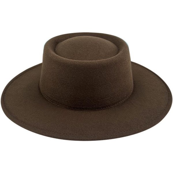 Sombrero De Copa De Ala Ancha De Color SóLido Moda Francesa Jazz Sombrero De Lana M(56-58Cm)-image
