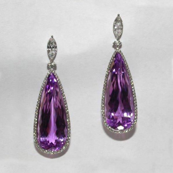 Huitan Encantadores Pendientes Colgantes De Gota De Agua Con Circonita CúBica Morada Para Mujer JoyeríA Nupcial De Lujo Para Boda Pendientes Elegantes Para Dama Para Fiesta Nuevo Gray-image