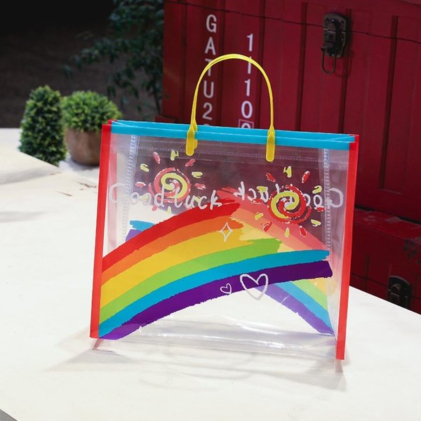 Bolso De Hombro Transparente ArcoíRis De PVC Impermeable Para Playa NatacióN Almacenamiento Bolso De Mano Gran Capacidad Bolsa De Compras Bolsas De Tote W6289WW- Red-image
