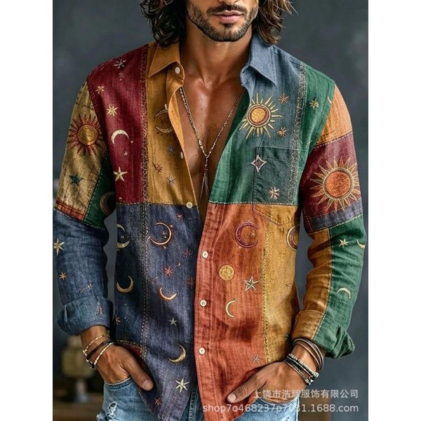 Elegante Camisa Bordada Floral De Manga Larga, VersáTil Y Elegante Top Para Hombre. 4XL Gray-image