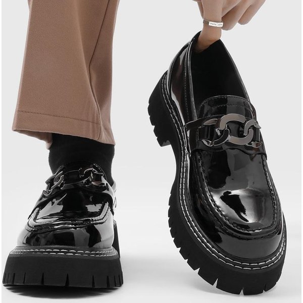 Wysokiej JakośCi Platformy Buty Codzienne Dla MężCzyzn Modne MęSkie Eleganckie Buty Biznesowe Luksusowe Platformy Lakierowane Mokasyny Dla MężCzyzn 38 Black-image