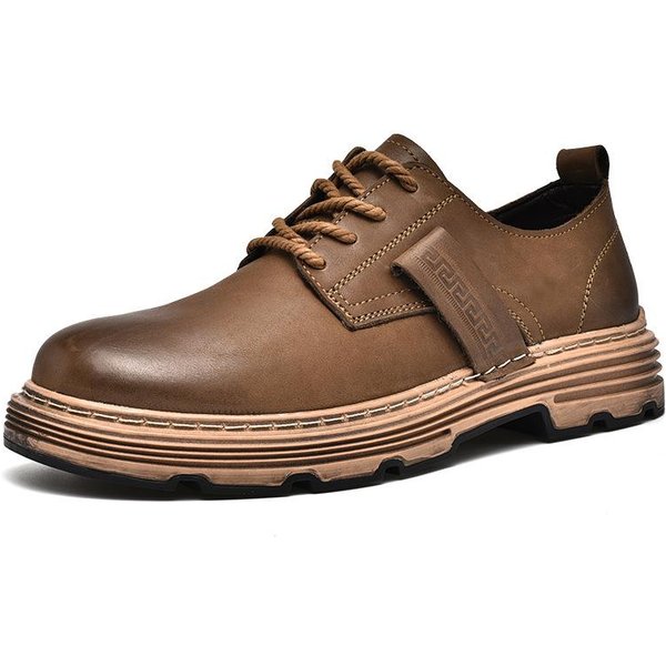 Zapatos De Hombre OtoñO Nuevo Resistente Al Desgaste Punta Redonda BritáNico Moderno Zapatos De Trabajo Cuero Genuino Moda Exterior Zapatos De Punta Grande 44 MarróN-image