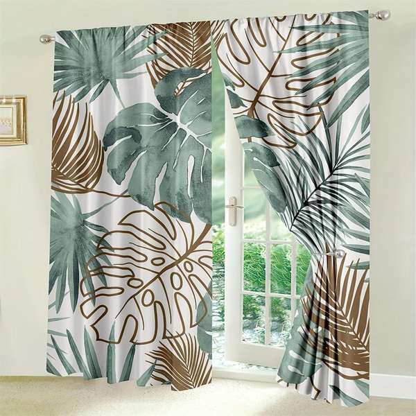 Plantas Tropicales Hojas Verdes Cortinas Finas Para Sala De Estar Dormitorio DecoracióN Del Hogar ImpresióN Personalizada Modernas Cortinas Para Ventanas Estores 100W130H(Cm)40X51In&Grommet Top-image